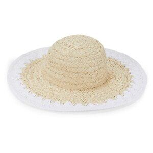 Chic White Tan Contrast-Trim Woven Panama Hat
